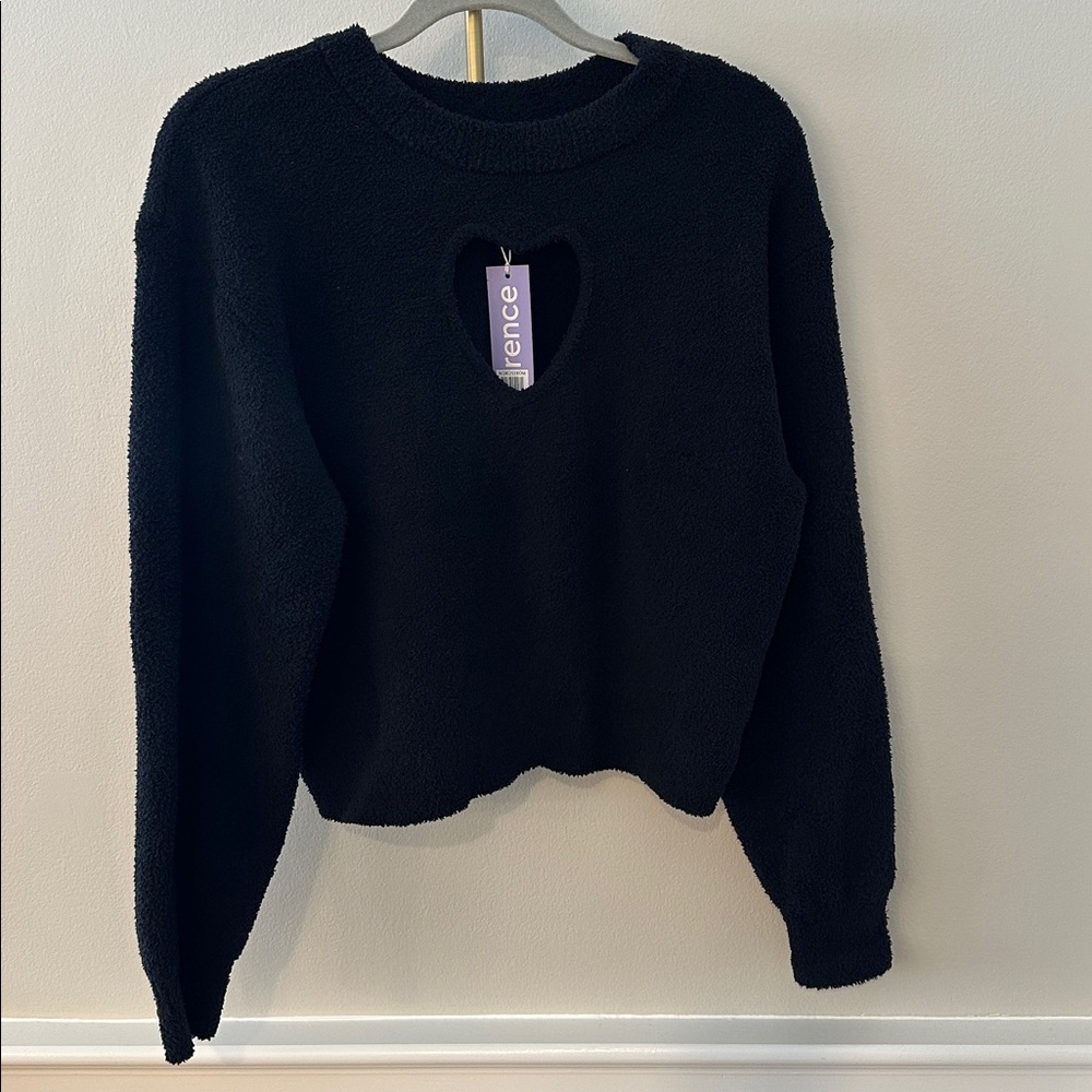 NWT Cozy Black Heart Cutout Sweater